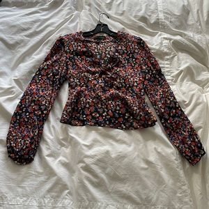 Intermix V-Neck Floral Cropped Long-Sleeve Blouse